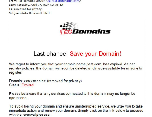 Last chance! Save your Domain!  Con or?