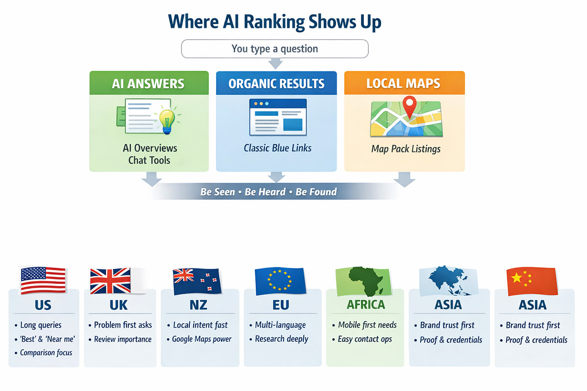 AI ranking shows up in three main places.