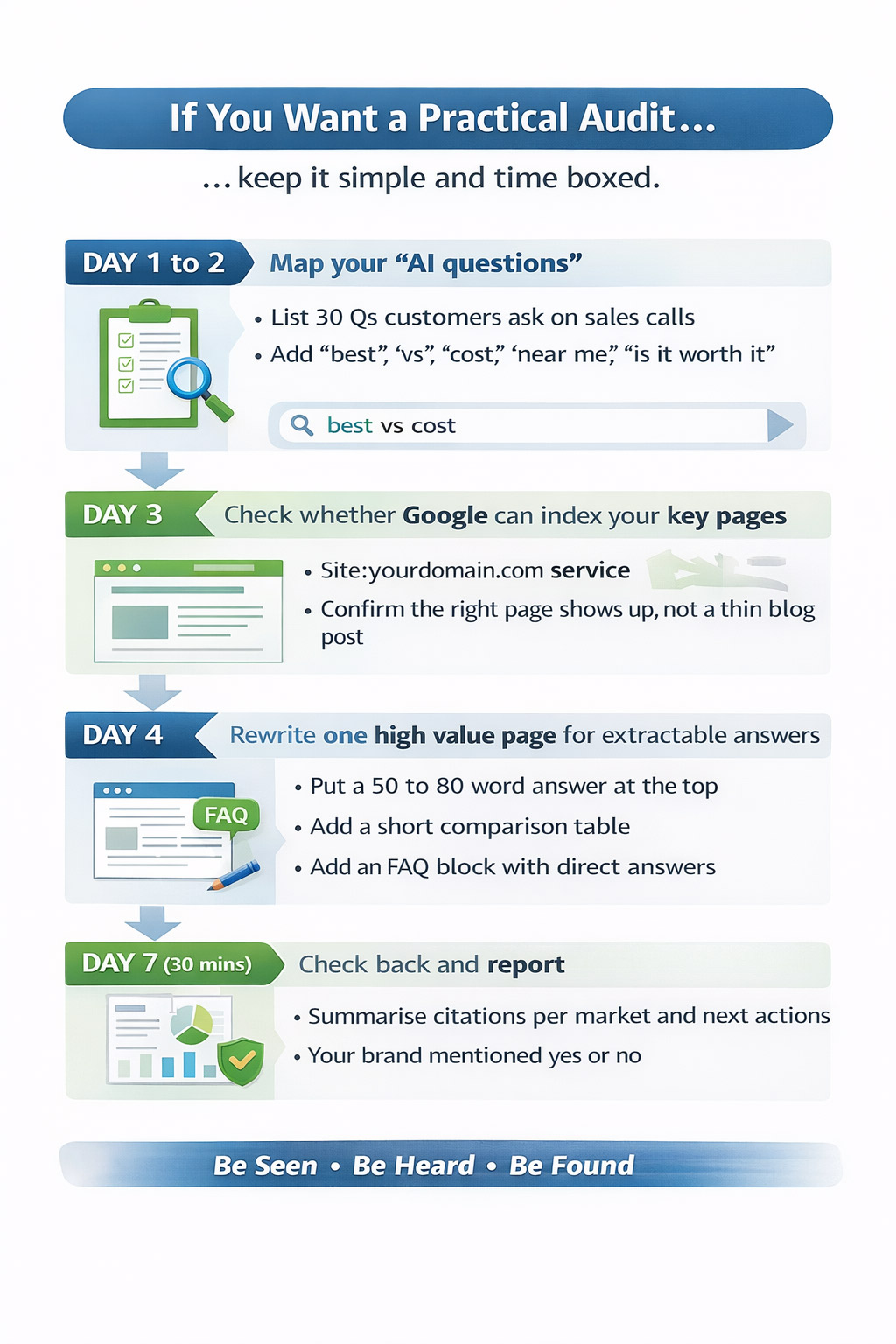 If you want a practical audit, keep it simple and time boxed.